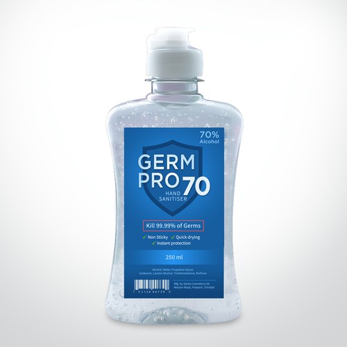 Design a Luxurious and Modern bottle label for Hand Sanitizer Product: GermPro 70!! Design by ag16