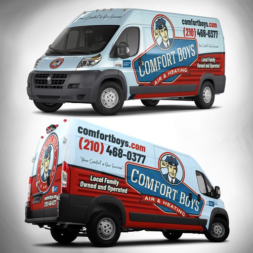 Comfort Boys Service Company New Retro Van Wrap Design Design by adelea