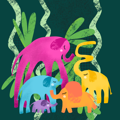 The Elephants Dance Party - Fun, bright and quirky kids book illustration Design by Nadya Nadya