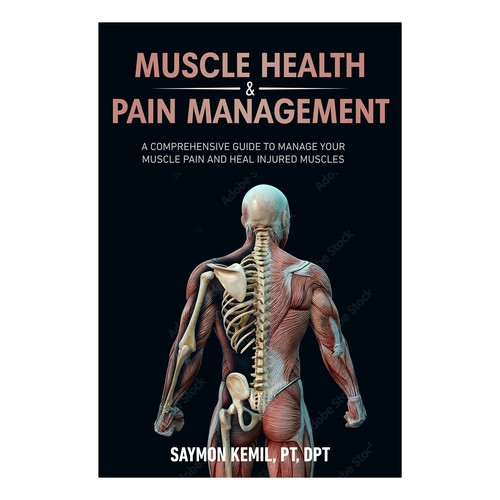 Book cover with a drawing images of the human anatomy combining muscles and bone structure. Design by Inspiremind
