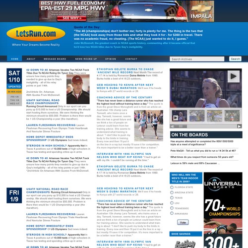 LetsRun.com Homepage Re-Design/Cleanup Diseño de c.kacsur
