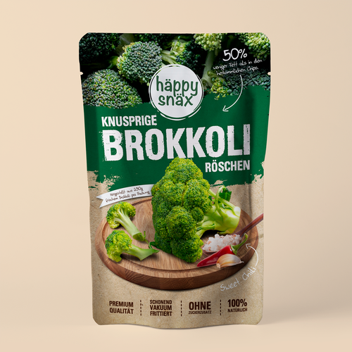 Verpackungsdesign für Doypack Gemüsechips: Vakuum frittierte Brokkoli Chips Design by cebiks