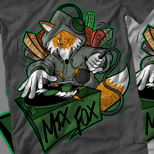 We are looking for a Hip-Hop themed humanoid fox scratching on djstyle turntables. Design by Koston