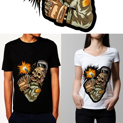 Welders Shirt Design With Skull Grinning and Welders Helmet Design von amir mirza