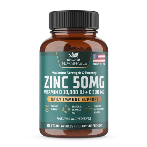 We need a "beautiful bottle label" for Zinc and Vitamin D3 supplement - Redesign Design by Fredrick Balois