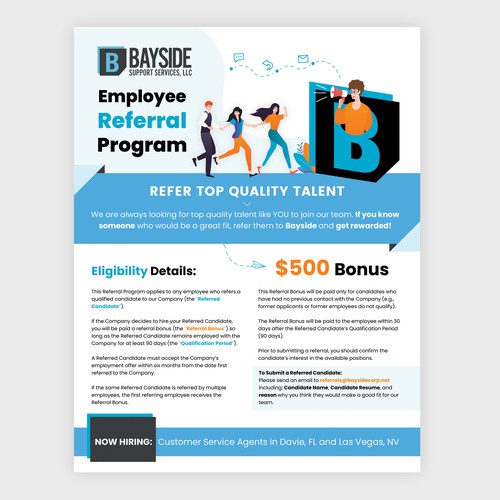 need a flier to announce awesome employee referral program target demo young tech support agents Design réalisé par Silviab1