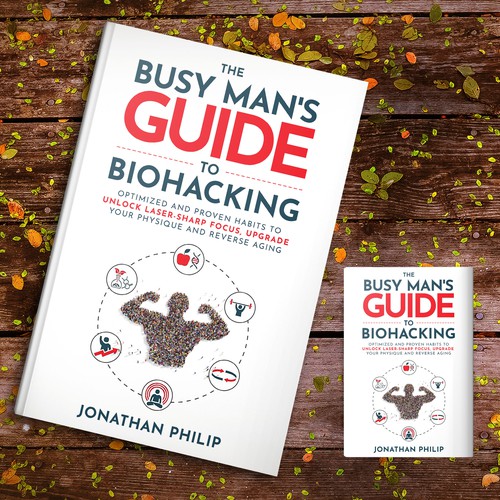 Exciting and unique book cover for mind, body, spirit and health optimization that appeals to men Design by fingerplus