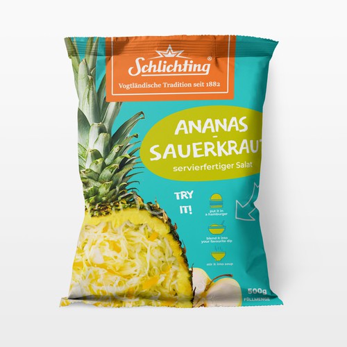 Diseño de Stayin alife - Refresh an old fashion package for Salad with Sauerkraut, Pineapple and Apple de gingko