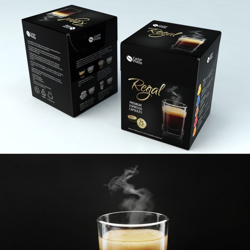 Design an espresso coffee box package. Modern, international, exclusive. Design by Coshe®