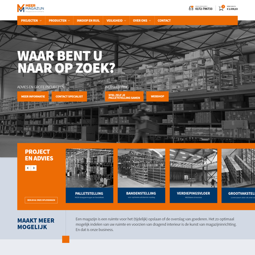 Creative website templates for a leading pallet racks company_ Meermagazijn Design by ChickenDinner