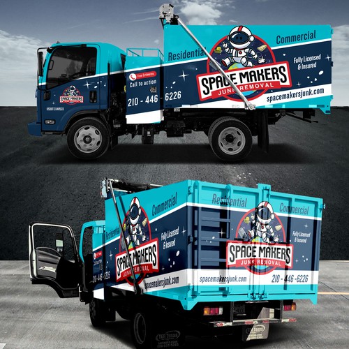 Fun and Catchy Junk Removal Service Truck Wrap - Space Theme Design by DuhaCreative