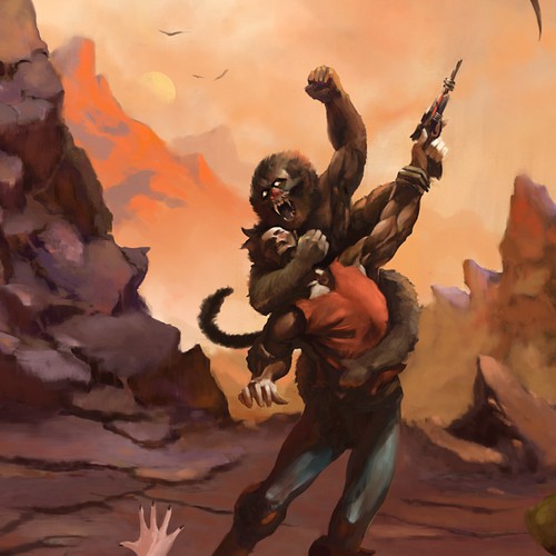 70's style science-fantasy custom art for book cover Design by Catoz