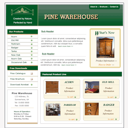 Design of website front page for a furniture website. Design by Artimesia