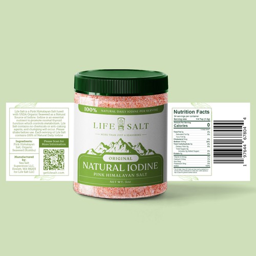 Label for Natural Iodine Pink Himalayan Salt that is fused with Seaweed Design by Kukuh Saputro Design