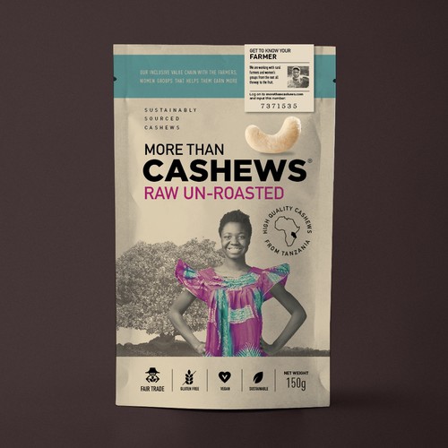 Create a beautiful stand up pouch for Sustainable, Single Origin Cashew Nuts Design by Pepper Pack Design