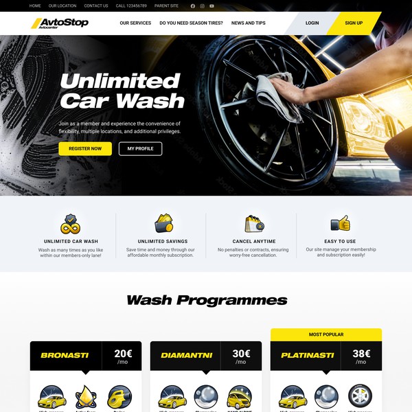 Car wash website with custom icons