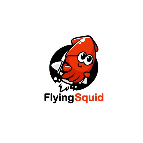 Logo of a squid wearing a jetpack for product named FlyingSquid Design by jasterxinan