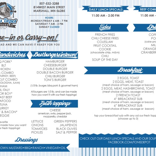 Sub & Burger Restaurant needs NEW DESIGN take out menu! Design by esse.