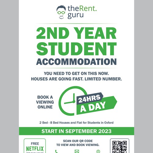 A5 Student Accommodation Flyer Design by Pintdesigns