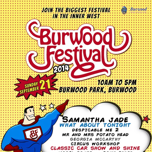 Burwood Festival SuperHero Promo Poster Ontwerp door AlinaAv