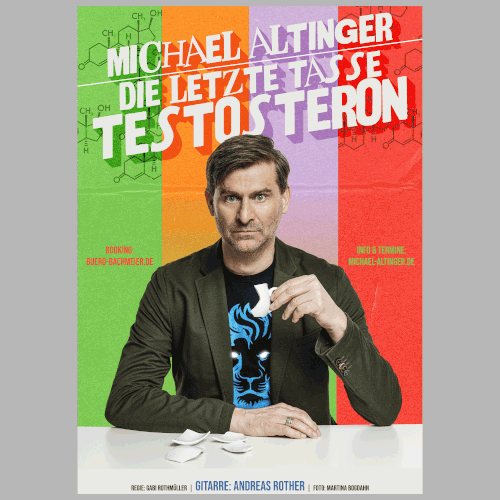 eye catching tour poster for comedian Michael Altinger Design by Graphics Guru 87