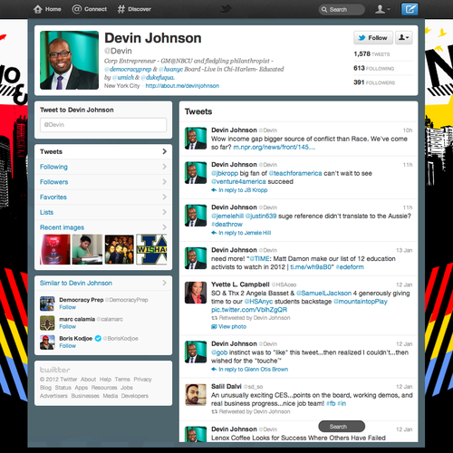 DJohnson needs a new twitter background Design por SinanUlkuatam