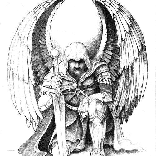 Create a modern take on St. Michael the Archangel for my tattoo ...