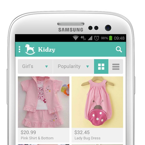 Mobile App Kidzy 2 simple screens + Logo. Design by Kei & Lou