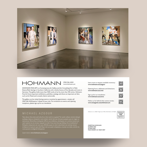 Artist postcard for contemporary art gallery Design by mshubes