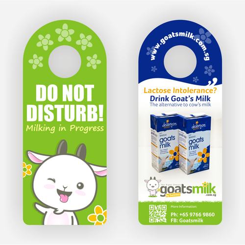 Create a cheeky postcard door knob hanger with my goat mascot. Design by M. Arief