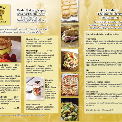 Model Bakery Sandwich Menu | Postcard, flyer or print contest