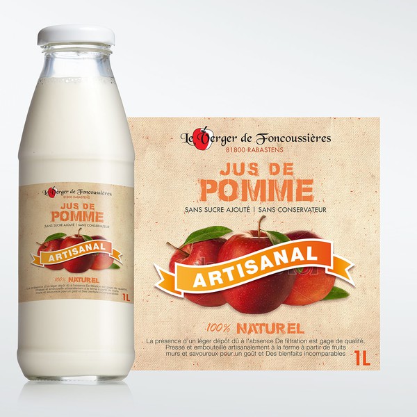 Design by Prupix™ titled "Creer une étiquette packaging jus de pommes artisanal - marketing"