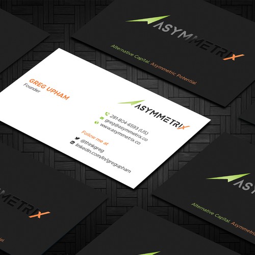 Design a cool, edgey but sophisticated business card for an alternative investment firm. Design von Taaiebah