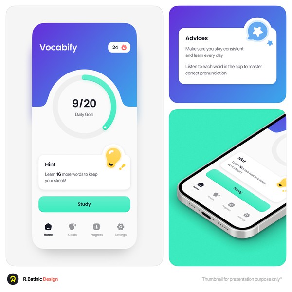 Design by Ratko Batinic titled "Word Learning App"