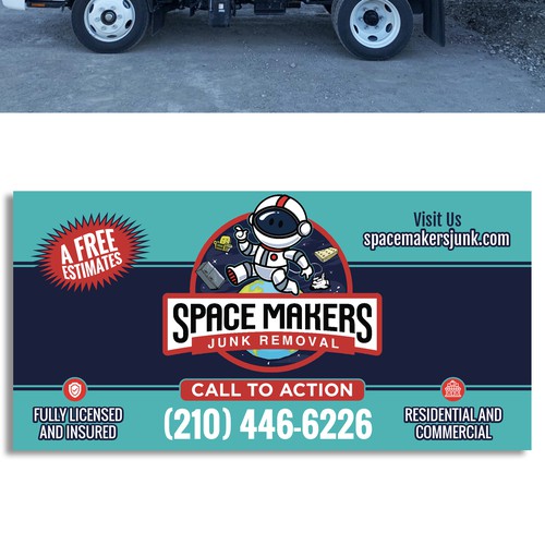Fun and Catchy Junk Removal Service Truck Wrap - Space Theme Design by GrApHiC cReAtIoN™