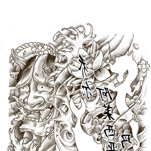 asiatisches S/W-Tattoo /  black&white tattoo asian style Design by INKSPITJUNKIE
