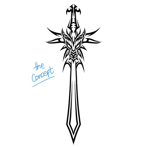 Back sword tatto, represents power, warrior's sword, with a dragon face on the circle of the swords handle Design by DeeHarrison✅