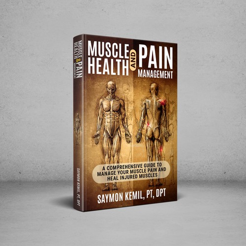 Book cover with a drawing images of the human anatomy combining muscles and bone structure. Design by digital.ian