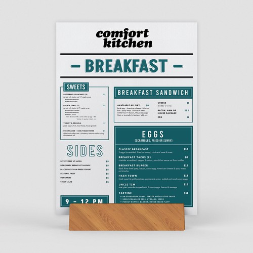 Design a cool new menu for a breakfast & lunch spot in Upstate NY Design by Along99