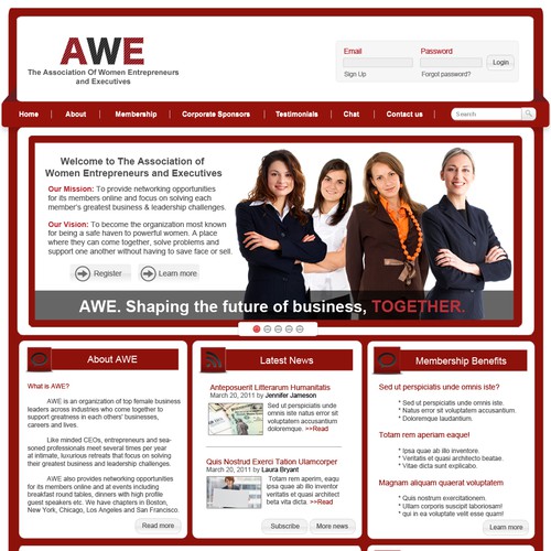 Create the next Web Page Design for AWE (The Association of Women Entrepreneurs & Executives) Réalisé par kb24