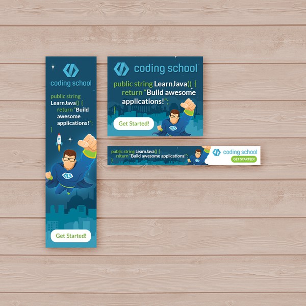 Design a killer-graphics animated banner for (Gold awarded) Coding School {Java course}