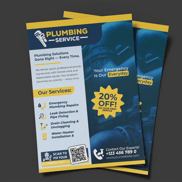 Design by artefacti titled "Plumbing Service — Emergency Repair Flyer"