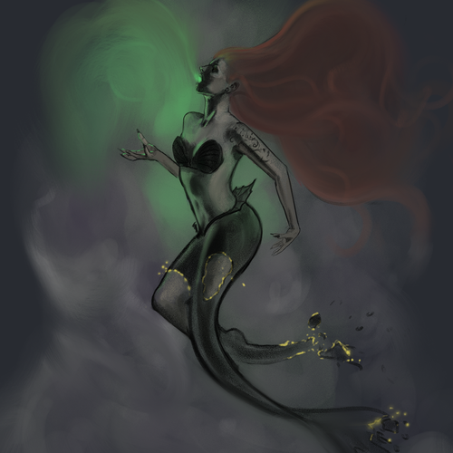 Design a realism tattoo featuring a dark version of the Little Mermaid Design by Daoud.