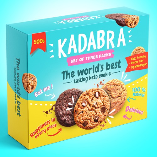 Box design for a fun and magical keto cookie brand Design by Konstantine Oblakov