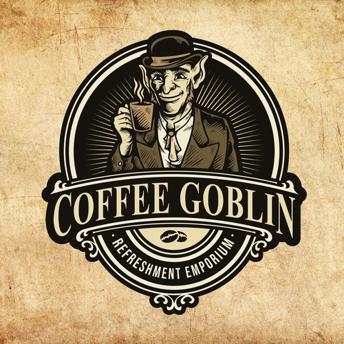 Coffee Goblin! Design a vintage coffee logo with steampunk style for coffee bag label/website/merch-ontwerp door brightoneart