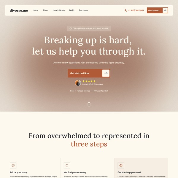 Design by sokolskiyDesign titled "Modern Web Experience for a Divorce Services Directory"