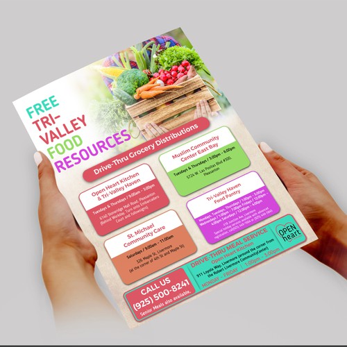 Flyer listing free food resources for the community Diseño de CREATIVE ARTIFLEX