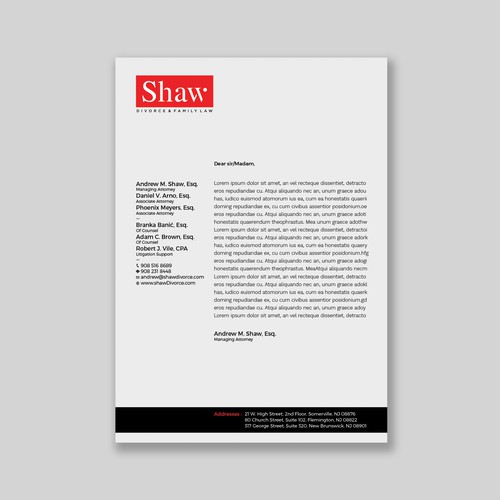 Letterhead for Divorce & Family Law Firm; Modern, Minimalist, Conservative Design Design by a r t  ^ s t a r