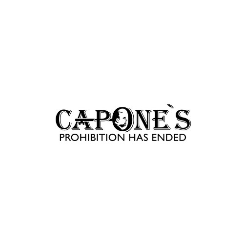 Design a prohibition style logo with a old key and al Capone face ( side view ) black and white Design by Catztropoda