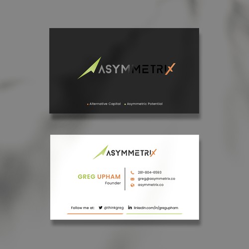 Design a cool, edgey but sophisticated business card for an alternative investment firm. Design von Saman Osama